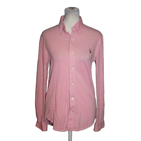 Polo Ralph Lauren Shirt Knit Oxford Women’s Size XS Pink Button Up Stretch - Picture 1 of 2